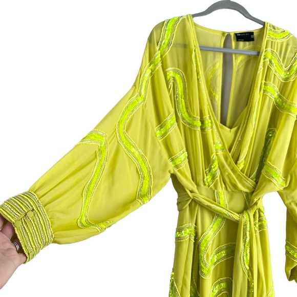 ASOS DESIGN Rouleaux Loop Tie Waist Mini Dress Sequin & Bead Embellishment Sz 16 - Picture 5 of 16